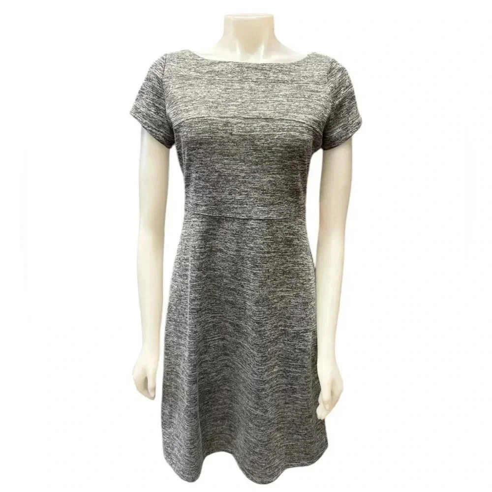 Ivanka Trump Grey Short Sleeve Heathered Grey Midi Dress Size 6
